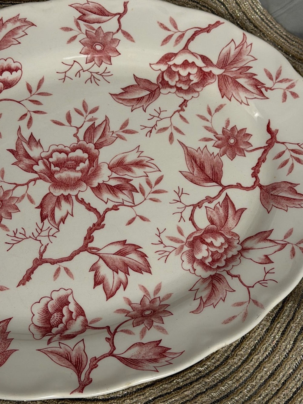 Vintage Pink Red Floral Ironstone Oval Serving Platter 12.5” Cottagecore Chic - Picture 4 of 6